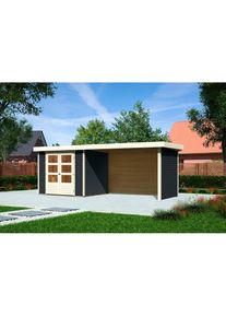 Karibu Gartenhaus &raquo;Askola 3&laquo;, mit Anbaudach, Seiten- und R&uuml;ckwand grau anthrazit
