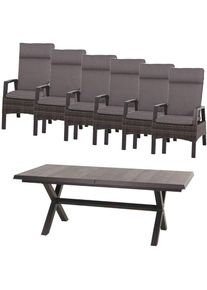 siena GARDEN Garten-Essgruppe &raquo;Taranto/Sincro&laquo;, (Set, 13 tlg.), bestehend aus 6 Move-Sessel, 6 Auflagen und 1 Ausziehtisch matt anthrazit, grau