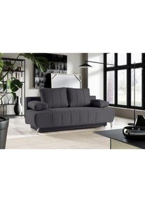 WERK2 Schlafsofa &raquo;Troya&laquo;, 2-Sitzer Sofa und Schlafcouch mit Federkern & Bettkasten grau antrazit