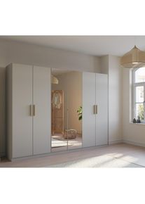 Rauch Dreht&uuml;renschrank &raquo;Skandi by Quadra Spin&laquo;, im Landhaus-Stil mit Massivholzgriffen, vollfl&auml;chige Spiegelt&Uuml;ren grau Seidengrau