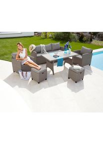 Konifera Gartenlounge-Set &raquo;Amsterdam&laquo;, (16 tlg.), 3er Sofa, 2 Sessel, 2 Hocker, Tisch, Polyrattan beige