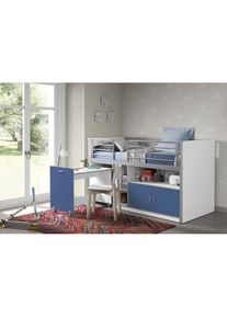 Vipack Hochbett, schlafen und arbeiten in einem, Hochbett mit 90x200 cm Liegefl&auml;che blau Wei&szlig;/Blau