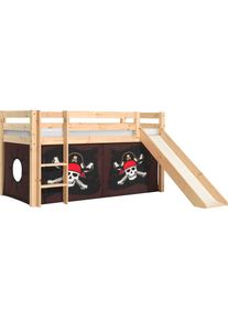 Vipack Spielbett &raquo;Pino&laquo;, Hochbett mit Textil-Set, inkl. Rolllattenrost, Leiter und Rutsche beige natur