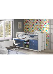 Vipack Hochbett, Schlafen und arbeiten in einem, Hochbett mit 90x200 cm Liegefl&auml;che blau Wei&szlig;/Blau