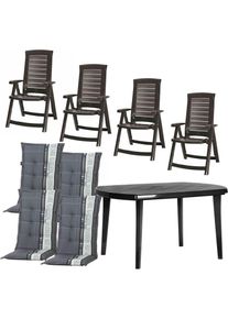 JARDIN Garten-Essgruppe &raquo;Aruba / Elise&laquo;, (Set, 9 tlg.), Set, 9-tlg bestehend aus 4 Sessel, 4 Auflagen und 1 Tisch grau graphit