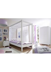 Ticaa Himmelbett &raquo;LaLuna&laquo; wei&szlig; Kiefer massiv wei&szlig; gewachst