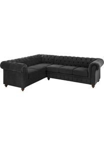Home Affaire Ecksofa &raquo;Duc&laquo;, hochwertige Knopfheftung im R&uuml;cken, Samtoptik mit changierender Optik grau anthrazit