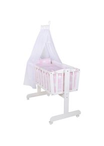 Roba&reg; Stubenbett &raquo;Komplettwiegenset, Kleine Wolke rosa&laquo;, Wiege, mit Komplettausstattung, mit 4 Rollen wei&szlig;
