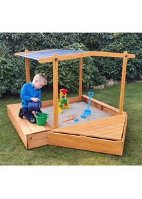 Promadino Sandkasten &raquo;MULTI&laquo;, (Set), BxLxH: 260x172x131 cm, mit Bugbox, Sitzbox und Sonnendach braun