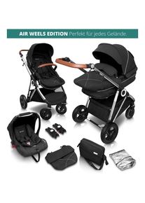 BABYGO Kombi-Kinderwagen &raquo;Halime AIR 3in1, Anthracite Silver&laquo;, mit Luftreifen, inkl. Babywanne, Babyschale, Regenhaube & Wickeltasche schwarz