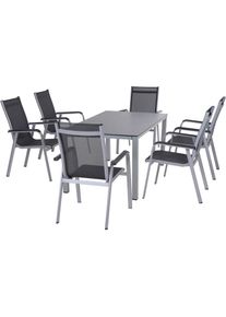 siena GARDEN Garten-Essgruppe &raquo;Tesoro / Sola&laquo;, (Set, 7 tlg.), Set, 7-tlg, bestehend aus 6 Sesseln und 1 Tisch grau, dark stone, silber