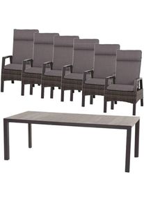 siena GARDEN Garten-Essgruppe &raquo;Taranto/Ancona&laquo;, (Set, 13 tlg.), Set, 13-tlg bestehend aus 6 Move-Sessel, 6 Auflagen und 1 Tisch matt anthrazit, grau