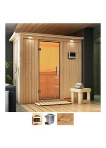 Karibu Sauna &raquo;Vada&laquo;, (Set), 4, 5-kW-Ofen mit externer Steuerung beige naturbelassen