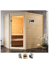 Welltime Sauna &raquo;Juli&laquo;, 3, 6-kW-Plug & Play Ofen mit ext. Steuerung beige naturbelassen