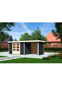 Karibu Gartenhaus &raquo;Askola 4&laquo;, mit Anbaudach, Seiten- und R&uuml;ckwand grau anthrazit