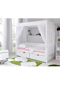 Ticaa Himmelbett &raquo;Lino&laquo; wei&szlig; Kiefer massiv wei&szlig; gewachst