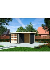 Karibu Gartenhaus &raquo;Askola 2&laquo;, mit Anbaudach, R&uuml;ck- und Seitenwand grau anthrazit