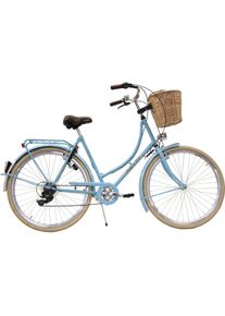 FASHION LINE Hollandrad, 6 Gang, Shimano, TY 300 Schaltwerk, Kettenschaltung, (Set, mit Schloss) blau Fahrrad