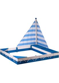 Dobar Sandkasten &raquo;Maritim&laquo;, mit Segel und zwei Spielzeugkisten blau blau/wei&szlig;