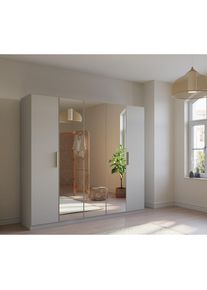 Rauch Dreht&uuml;renschrank &raquo;Skandi by Quadra Spin&laquo;, im Landhaus-Stil mit Massivholzgriffen, vollfl&auml;chige Spiegelt&Uuml;ren grau Seidengrau