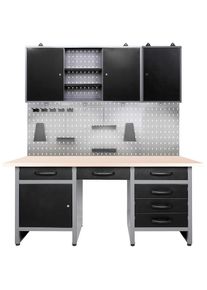 ONDIS24 Werkstatt-Set &raquo;Fritz&laquo;, (Set, 3 tlg.), Werkbank mit Lochwand & 2 Werkstattschr&auml;nken schwarz anthrazit/schwarz/grau