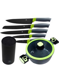 King Kochtopf &raquo;Carbon Optic&laquo;, Aluminiumguss, (Set, 7 tlg.), Induktion, inkl. Messerblock mit 5 Messern gr&uuml;n gr&uuml;n/schwarz
