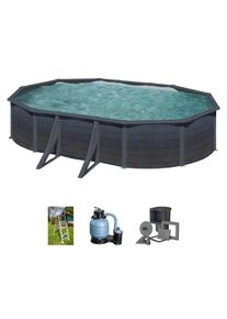 GRE Ovalpool &raquo;Kea&laquo;, (Set), 4-tlg., Stahlwandpool, BxLxH: 575x634x122 cm grau Graphitoptik