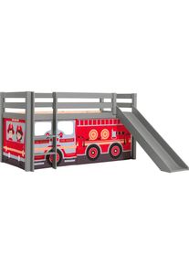 Vipack Spielbett &raquo;Pino&laquo;, Hochbett mit Textil-Set, inkl. Rolllattenrost, Leiter und Rutsche grau