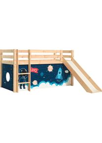 Vipack Spielbett &raquo;Pino&laquo;, Hochbett mit Textil-Set, inkl. Rolllattenrost, Leiter und Rutsche beige natur