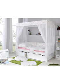 Ticaa Himmelbett &raquo;Lino&laquo; wei&szlig; Kiefer massiv wei&szlig; gewachst