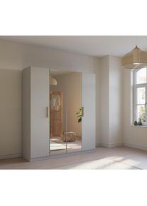 Rauch Dreht&uuml;renschrank &raquo;Skandi by Quadra Spin&laquo;, im Landhaus-Stil mit Massivholzgriffen, vollfl&auml;chige Spiegelt&Uuml;ren grau Seidengrau