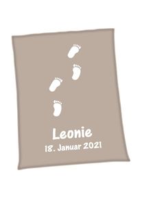 UNICADE Babydecke &raquo;&reg; F&uuml;sschen&laquo;, Bandeinfassung, Mischgewebe, Schriftzug beige