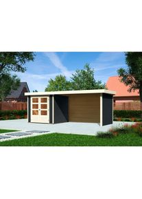 Karibu Gartenhaus &raquo;Askola 2&laquo;, mit Anbaudach, R&uuml;ck- und Seitenwand grau anthrazit