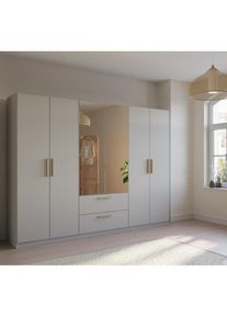 Rauch Dreht&uuml;renschrank &raquo;Skandi by Quadra Spin&laquo;, im Landhaus-Stil mit Massivholzgriffen, mit Schubladen und Spiegel grau Seidengrau