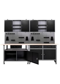 ONDIS24 Werkstatt-Set, (Set), 2x Werkbank, 2x Werstattschrank, 2x Lochwand schwarz anthrazit/schwarz/grau