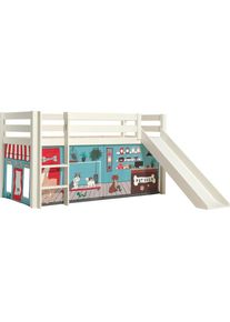 Vipack Spielbett &raquo;Pino&laquo;, Hochbett mit Textil-Set, inkl. Rolllattenrost, Leiter und Rutsche wei&szlig;