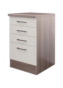 Flex-Well Unterschrank &raquo;Eico&laquo;, (B x H x T) 50 x 85/86 x 60 cm, mit praktischen Schubk&auml;sten beige Magnolienwei&szlig; / Tennessee Eiche