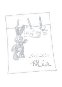 UNICADE Babydecke &raquo;&reg; Hase&laquo;, Bandeinfassung, Mischgewebe, Schriftzug grau