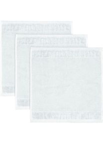 M&ouml;ve M&Ouml;VE Waschlappen &raquo;Bamboo Luxe 3er Set Waschhandschuh&laquo;, (3 tlg.), mit seidig gl&auml;nzenden Bord&uuml;ren wei&szlig; snow