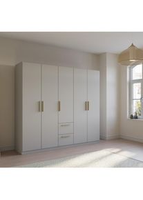 Rauch Dreht&uuml;renschrank &raquo;Skandi by Quadra Spin&laquo;, im Landhaus-Stil mit Massivholzgriffen aus Wildeiche, mit Schubladen grau Seidengrau