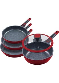 King Pfannen-Set &raquo;Moonscape&laquo;, Aluminiumguss, (Set, 5 tlg.), abnehmbarer Griff, MOONSCAPE-Beschichtung, Induktion rot