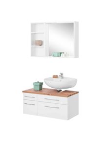 HELD M&Ouml;BEL HELD M&Ouml;BEL Badm&ouml;bel-Set &raquo;Davos&laquo;, (3 St.), Spiegel inklusive Beleuchtung, Regal und Waschbeckenunterschrank wei&szlig;