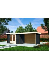 Karibu Gartenhaus &raquo;Askola 4&laquo;, mit Anbaudach, Seiten- und R&uuml;ckwand grau anthrazit