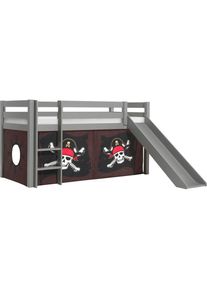 Vipack Spielbett &raquo;Pino&laquo;, Hochbett mit Textil-Set, inkl. Rolllattenrost, Leiter und Rutsche grau