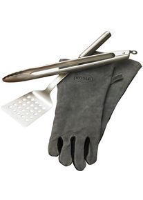 R&ouml;sle R&Ouml;SLE Grillbesteck-Set &raquo;Barbecue-Set, 25051&laquo;, (1 tlg.), 3-tlg., mit Leder-Grillhandschuhe, BBQ-Wender und Grillzange schwarz Grillbesteck-Sets