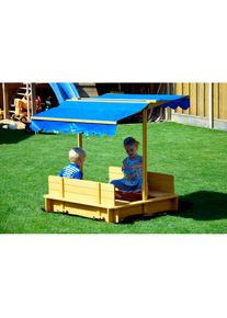 Dobar Sandkasten, BxLxH: 120x119x120 cm, mit Dach und Bodenplane blau braun/blau/natur