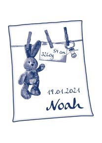 UNICADE Babydecke &raquo;&reg; Hase&laquo;, Bandeinfassung, Mischgewebe, Schriftzug blau