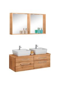 HELD M&Ouml;BEL HELD M&Ouml;BEL Badm&ouml;bel-Set &raquo;Davos&laquo;, (3 St.), 2 Spiegel mit mit 2 Touch-LED-Einbauleuchten braun eichefarben