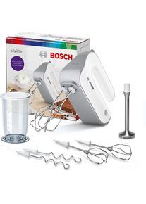 Bosch Handmixer &raquo;Styline MFQ4075DE&laquo;, 550 W, 2 R&uuml;hrbesen, 2 Edelstahl-Knethaken, 2 Turbobesen, P&uuml;rierstab wei&szlig; Mixer