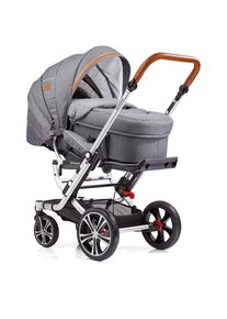 Gesslein Kombi-Kinderwagen &raquo;F6 Air+, eloxiert/cognac, grau meliert/Karo eisblau&laquo;, mit Tragetasche C2 Compact; Design & Handarbeit aus Deutschland bunt